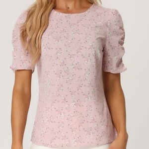 Allegra K Light Pink Floral Crew Neck Blouse. NWT